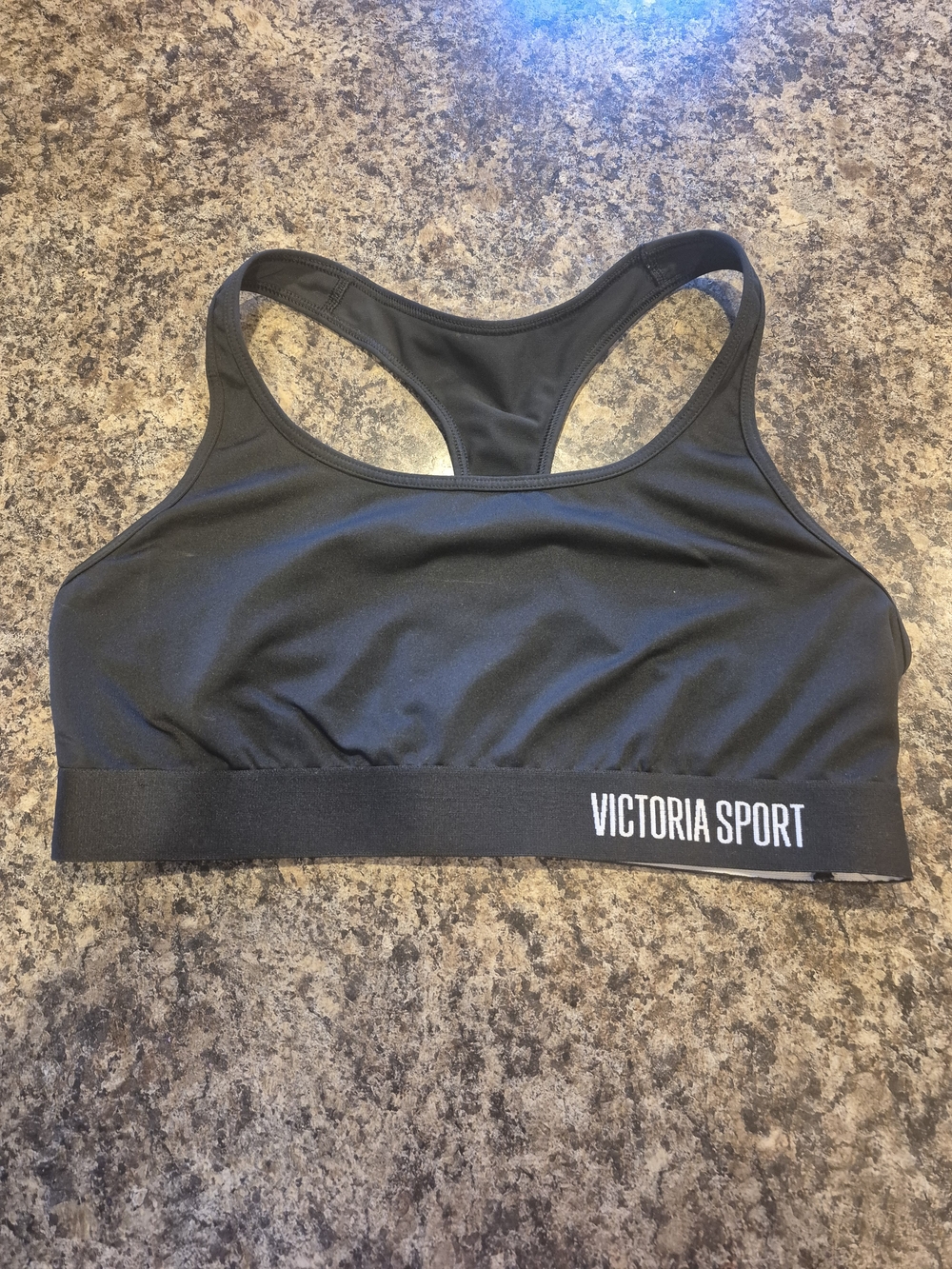 Victoria Sport Black Racerback Sports Bra with Elastic Underband